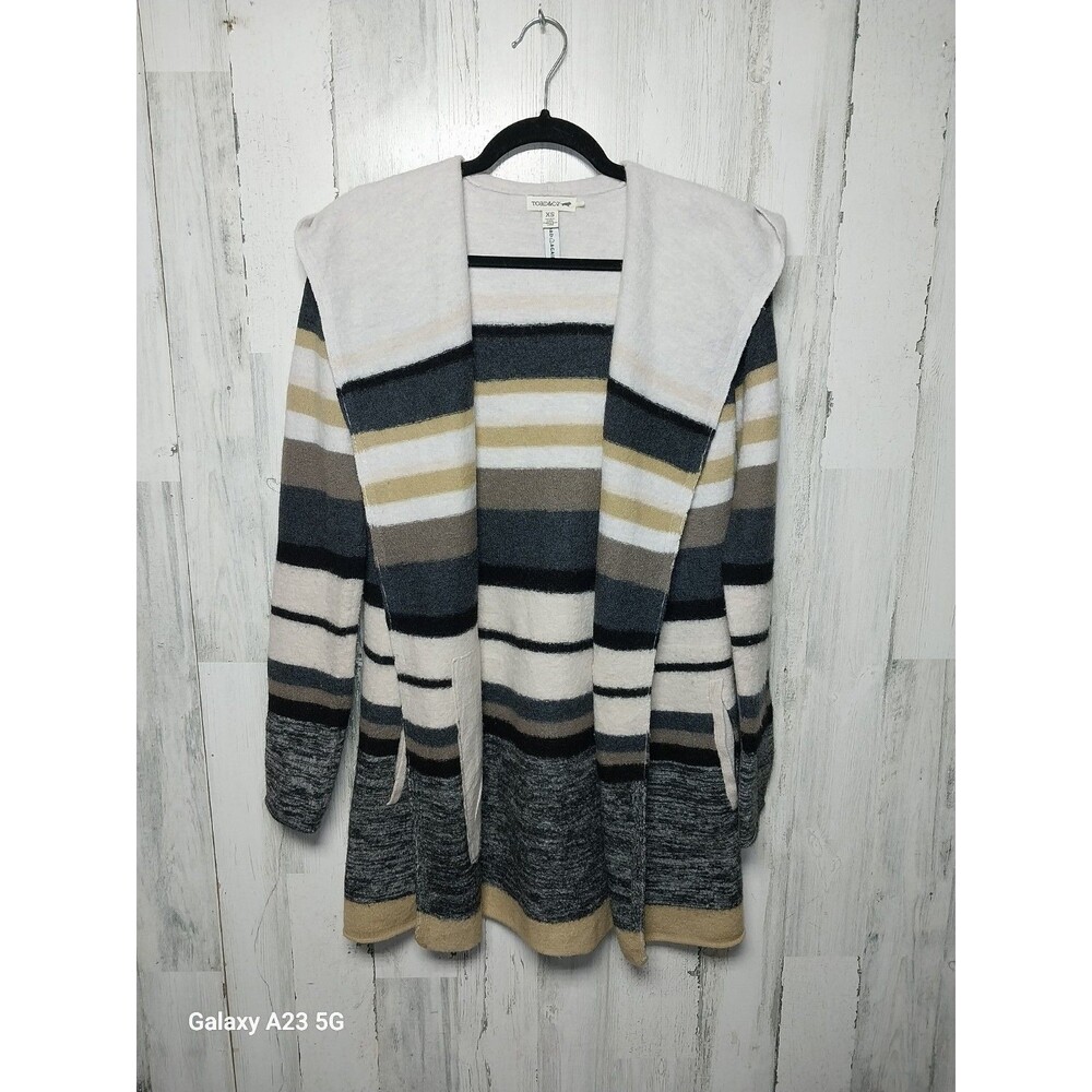 Toad&Co 100% Merino Wool Heartfelt Hoodie Cardigan Women's XS Striped Open Front